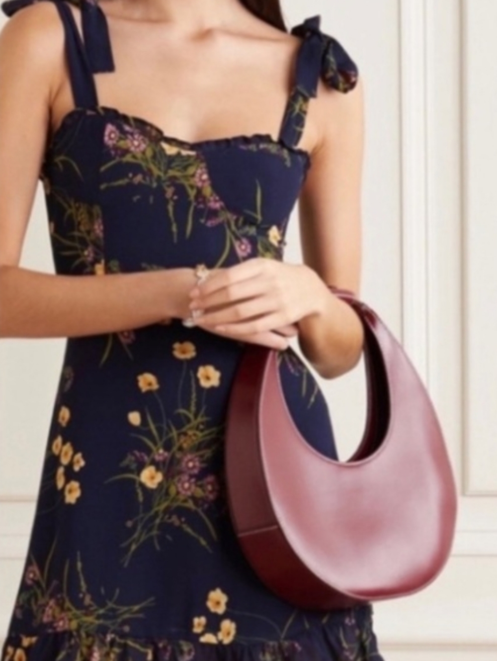 Reformation Christine Navy Floral Slip Dress with Tie Straps Sz10 - Picture 10 of 12